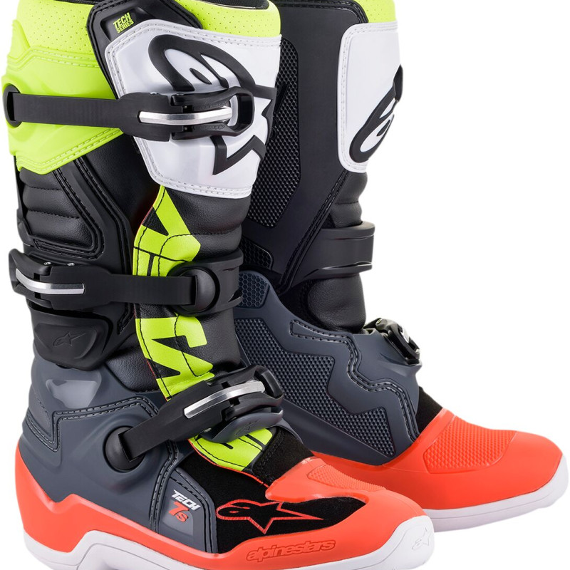 Botas Criança Alpinestars Tech 7s Gray / Fluo Red / Fluo Yellow