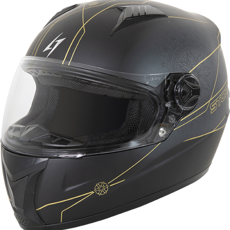 Capacete Integral SWIFT FLORA Preto / Dourado Metal Mate Stormer