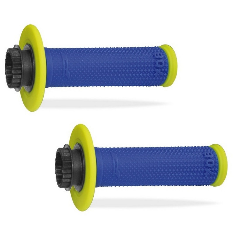 Punhos Pro Grip 708 Lock On  Mx Fluo Yellow / Blue