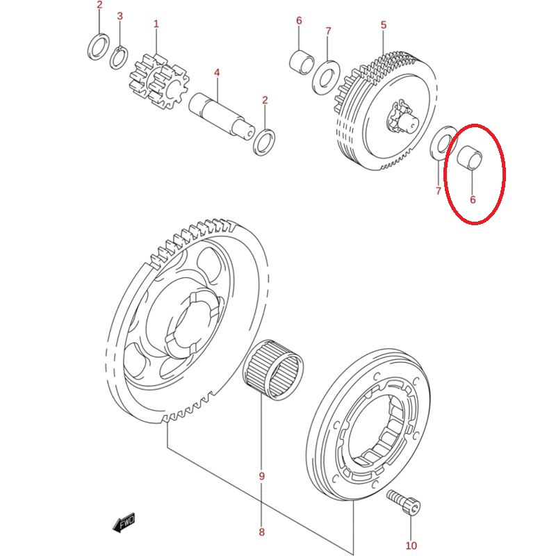 Casquilho Embreagem Motor Arranque 12618-31G00 Original Suzuki Ltz 400