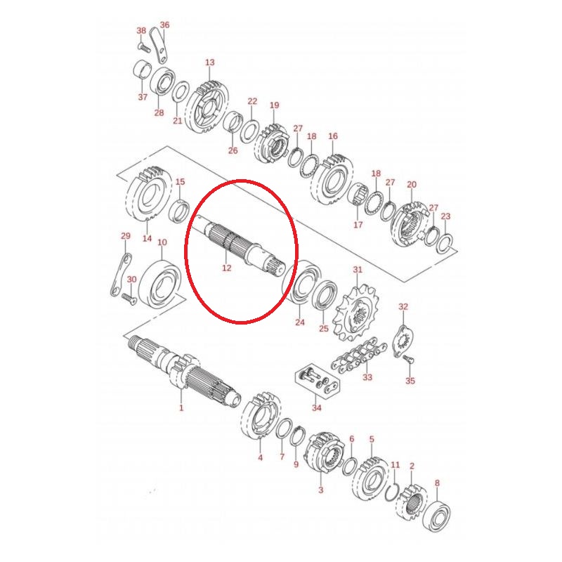 Veio Transmissão Secundário Original 24130-45G01 Suzuki Ltr 450